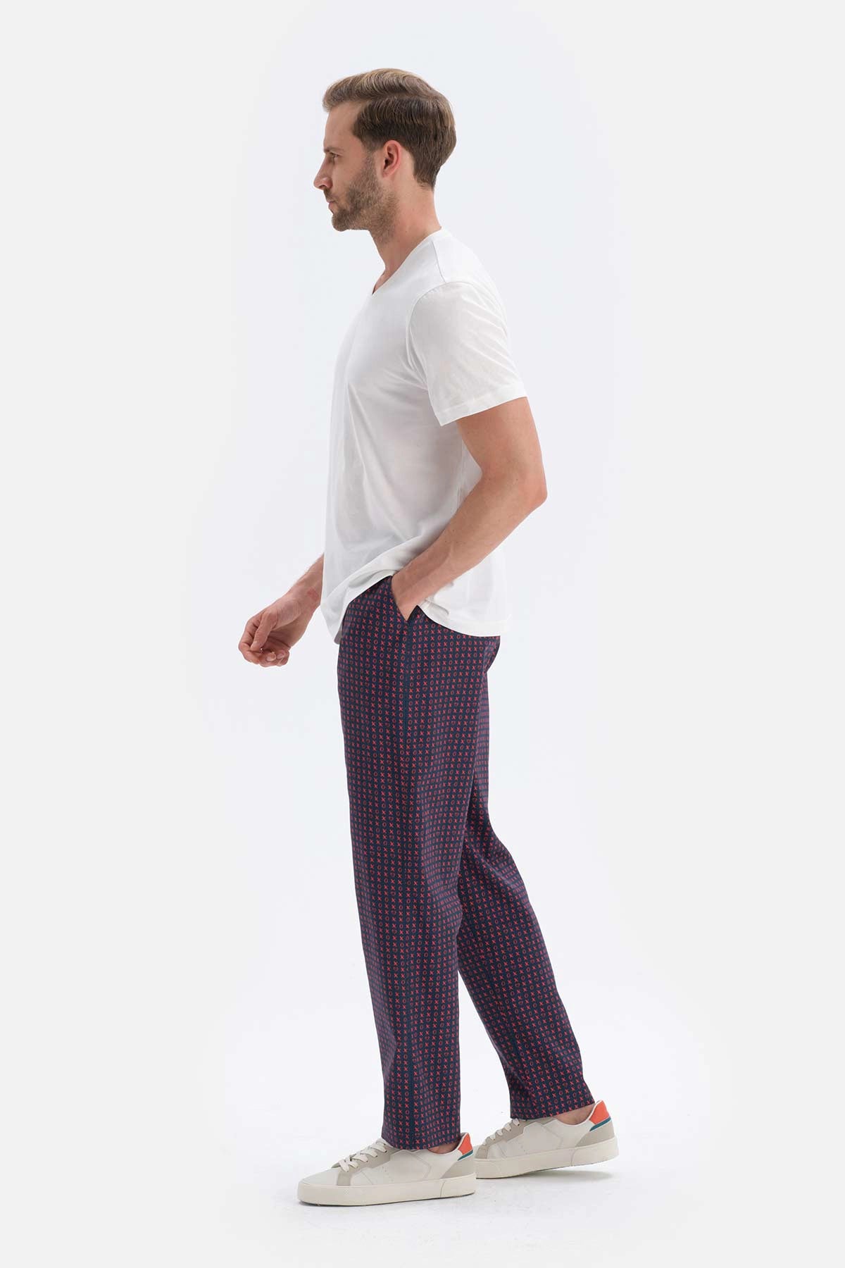 Lacivert Desenli Pamuklu Pijama Altı