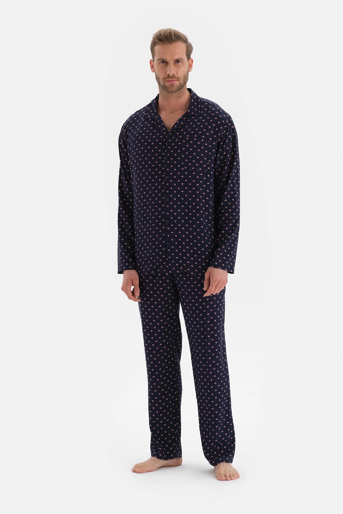 Lacivert Metraj Baskılı Viskon Pijama Altı