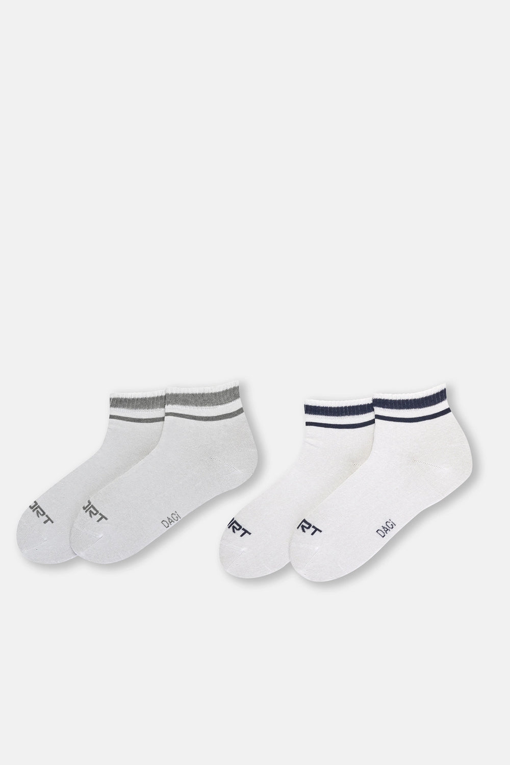 Beyaz Erkek Renkli Çizgili Spor Çorap 2'Li