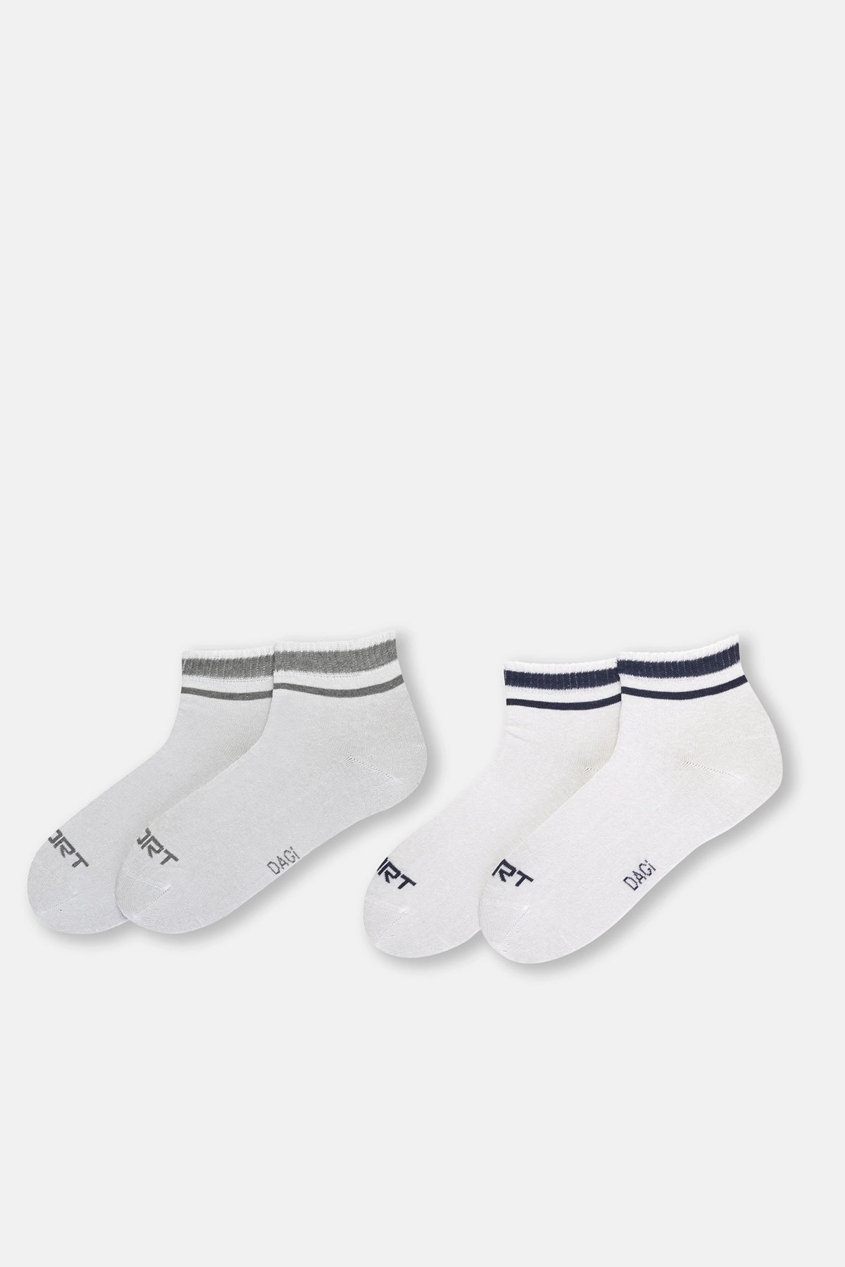 Beyaz Erkek Renkli Çizgili Spor Çorap 2'Li