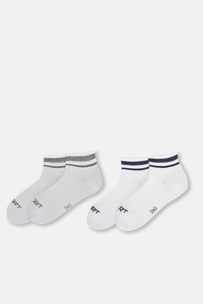 Beyaz Erkek Renkli Çizgili Spor Çorap 2'Li