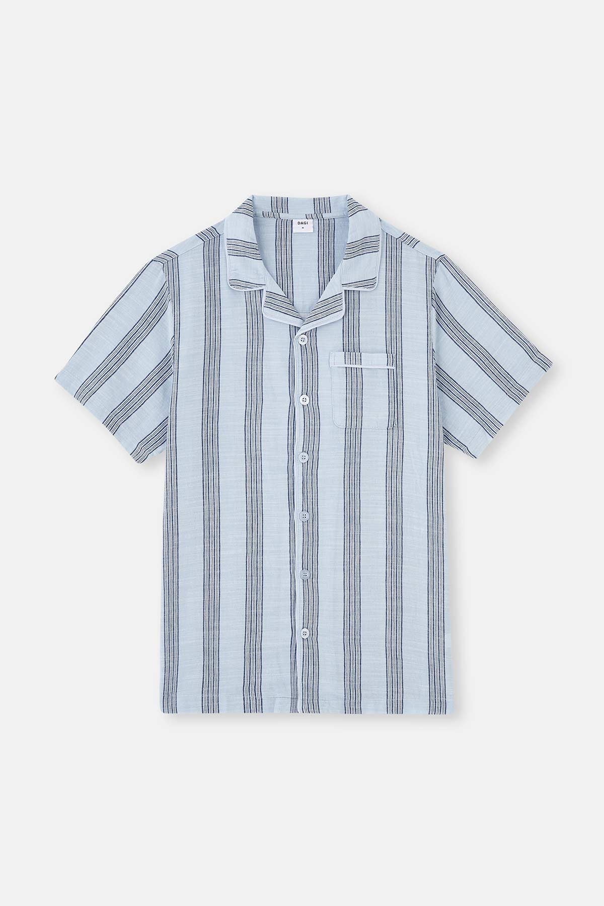 Açıkmavi Çizgili Dokuma Gömlek Pijama Üstü