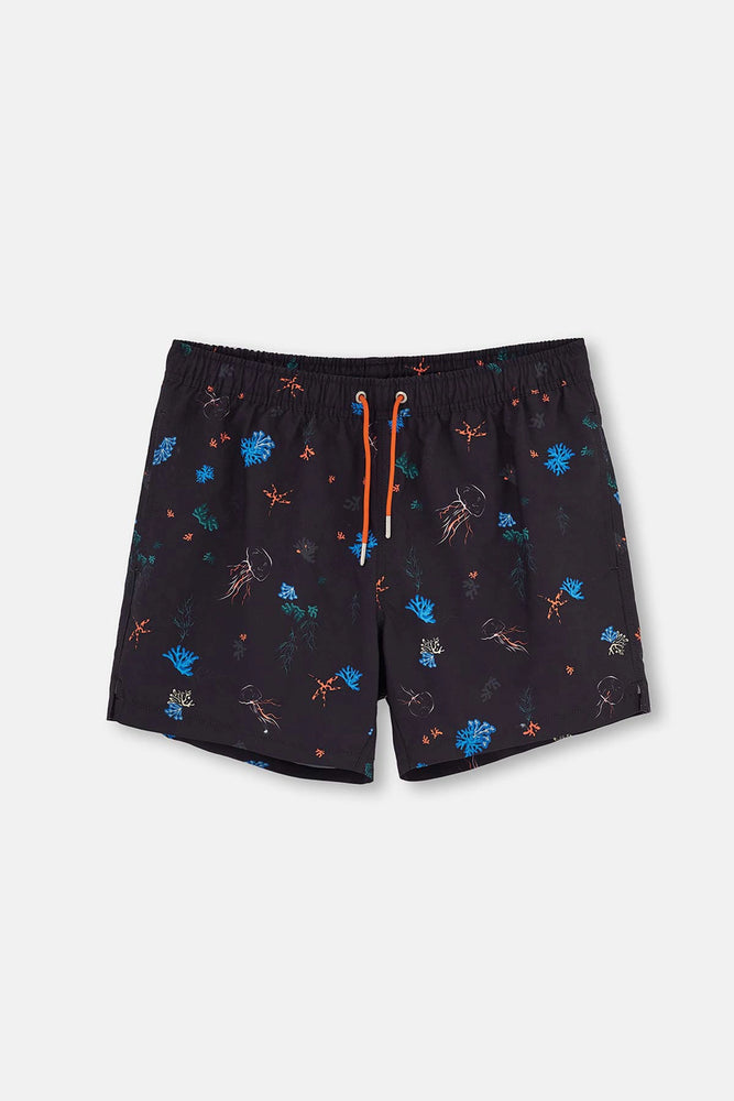 Lacivert Deniz Altı Desenli Kısa Deniz Şortu