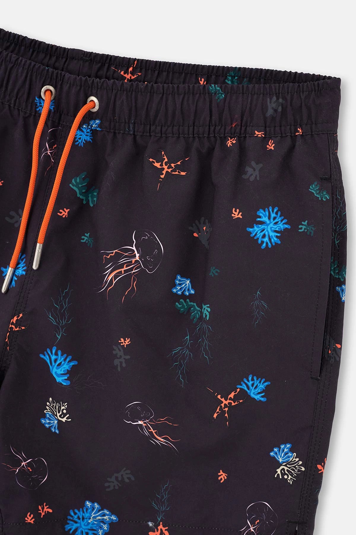 Lacivert Deniz Altı Desenli Kısa Deniz Şortu