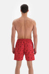 Kırmızı Palmiye Nakışlı Orta Deniz Şortu