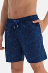 Lacivert Deniz Dalga Desenli Orta Deniz Şortu