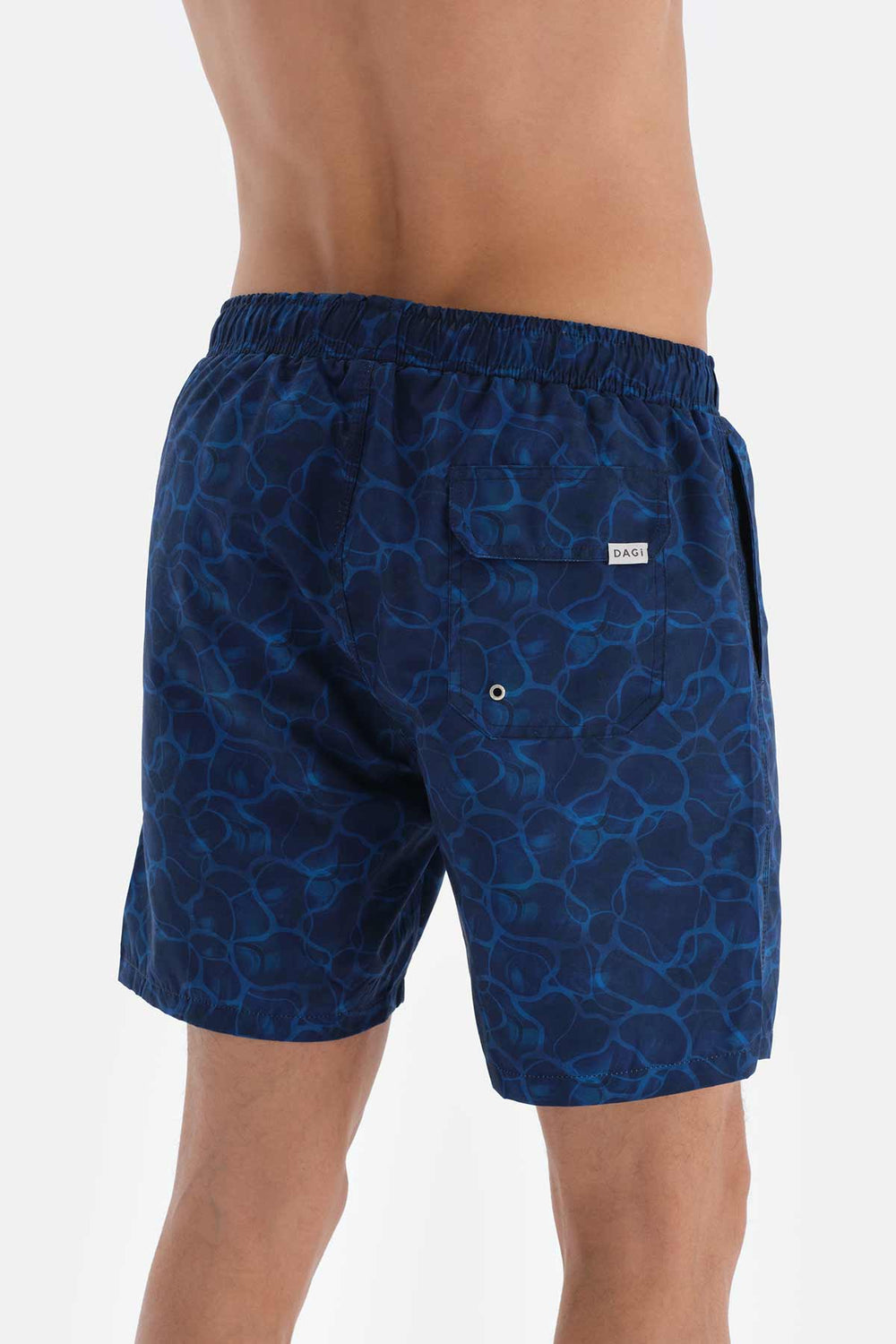 Lacivert Deniz Dalga Desenli Orta Deniz Şortu