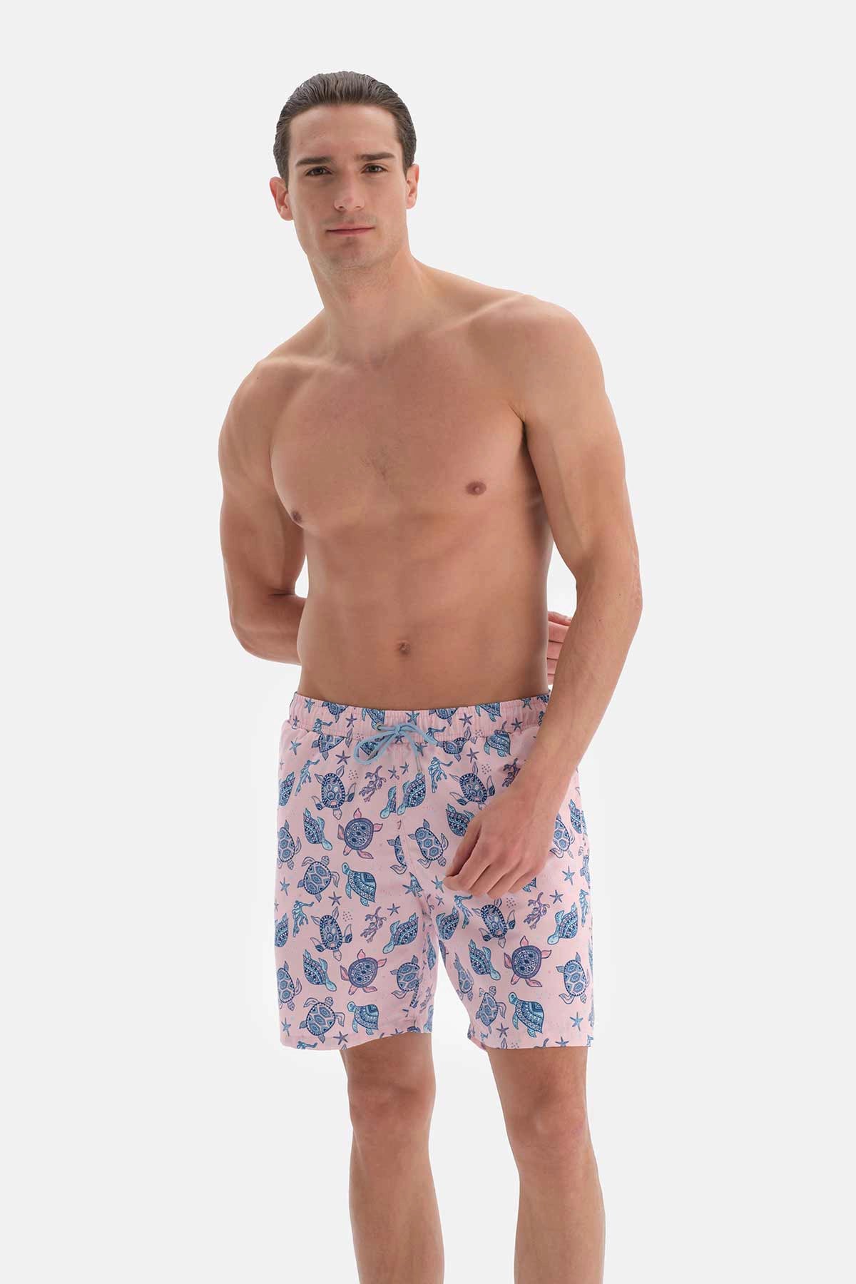 Pembe Caretta Desenli Orta Deniz Şortu