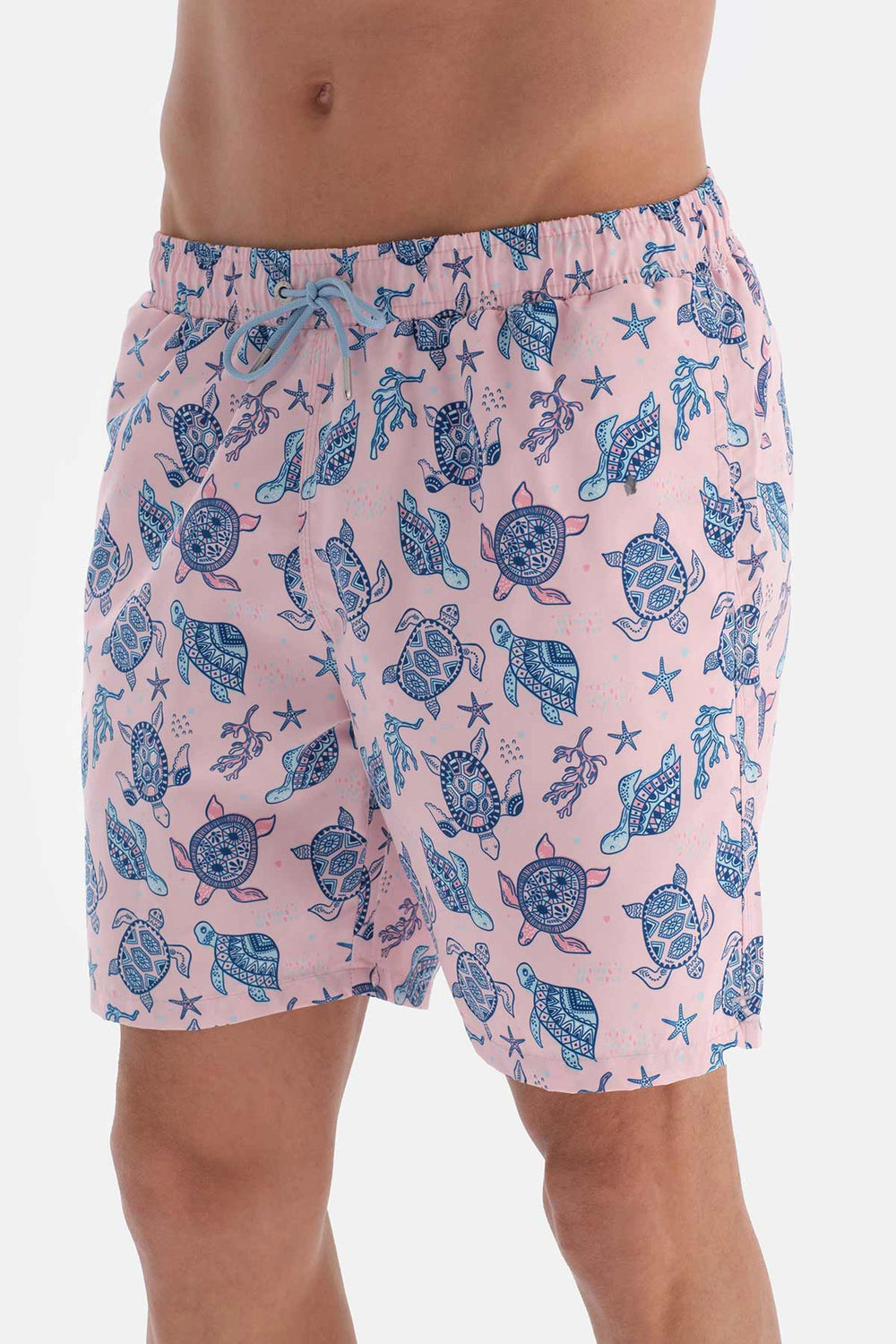 Pembe Caretta Desenli Orta Deniz Şortu