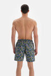 Antrasit - Petrol Tembel Hayvan Desenli Orta Deniz Şortu