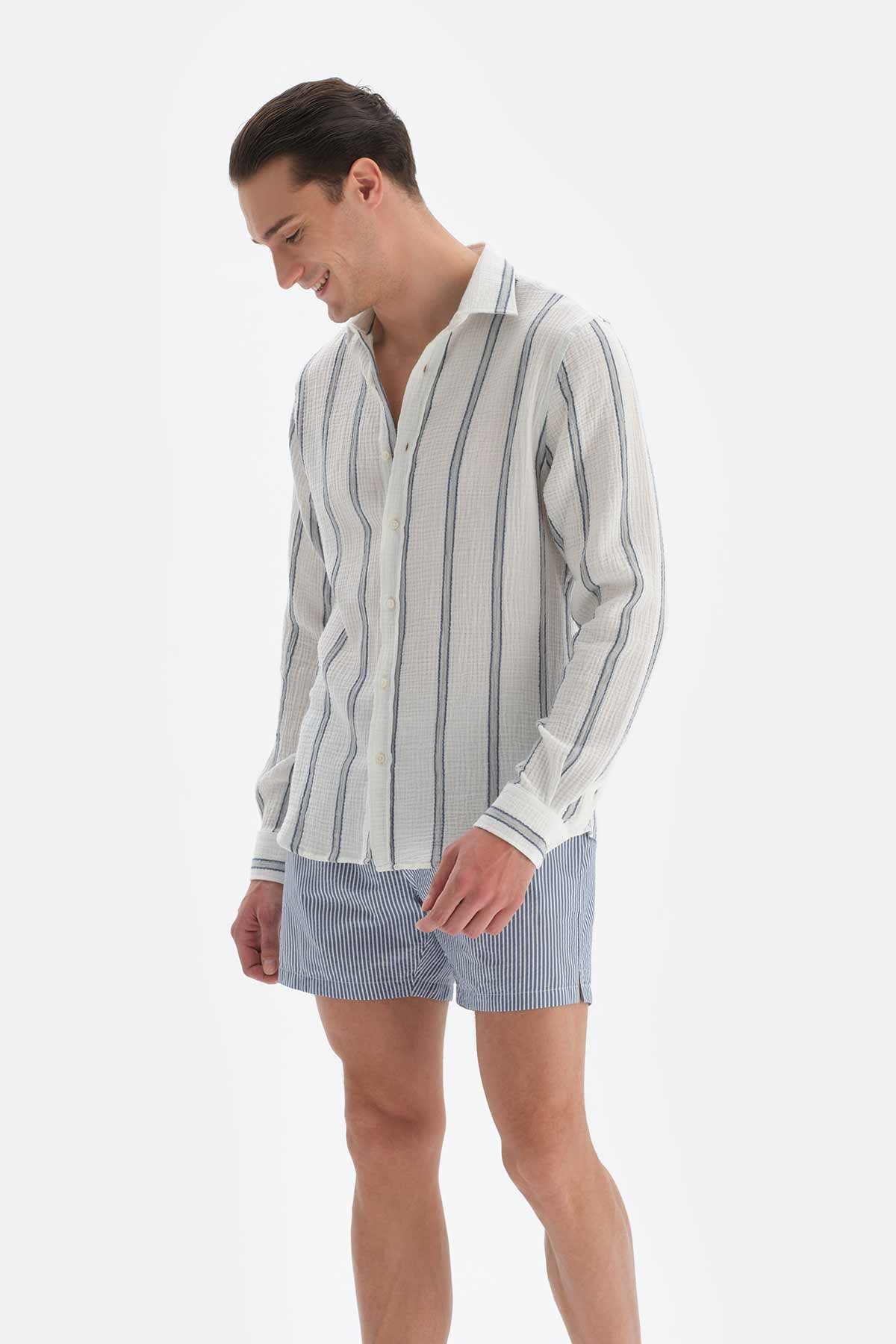 Laci - Beyaz Çizgili Kısa Deniz Şortu