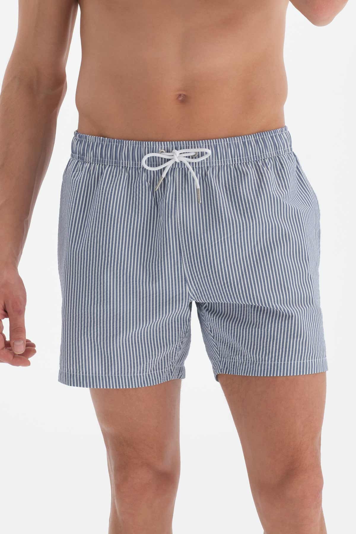 Laci - Beyaz Çizgili Kısa Deniz Şortu