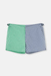 Yeşil - Mavi Çizgili Kemerli Deniz Şortu