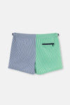 Yeşil - Mavi Çizgili Kemerli Deniz Şortu