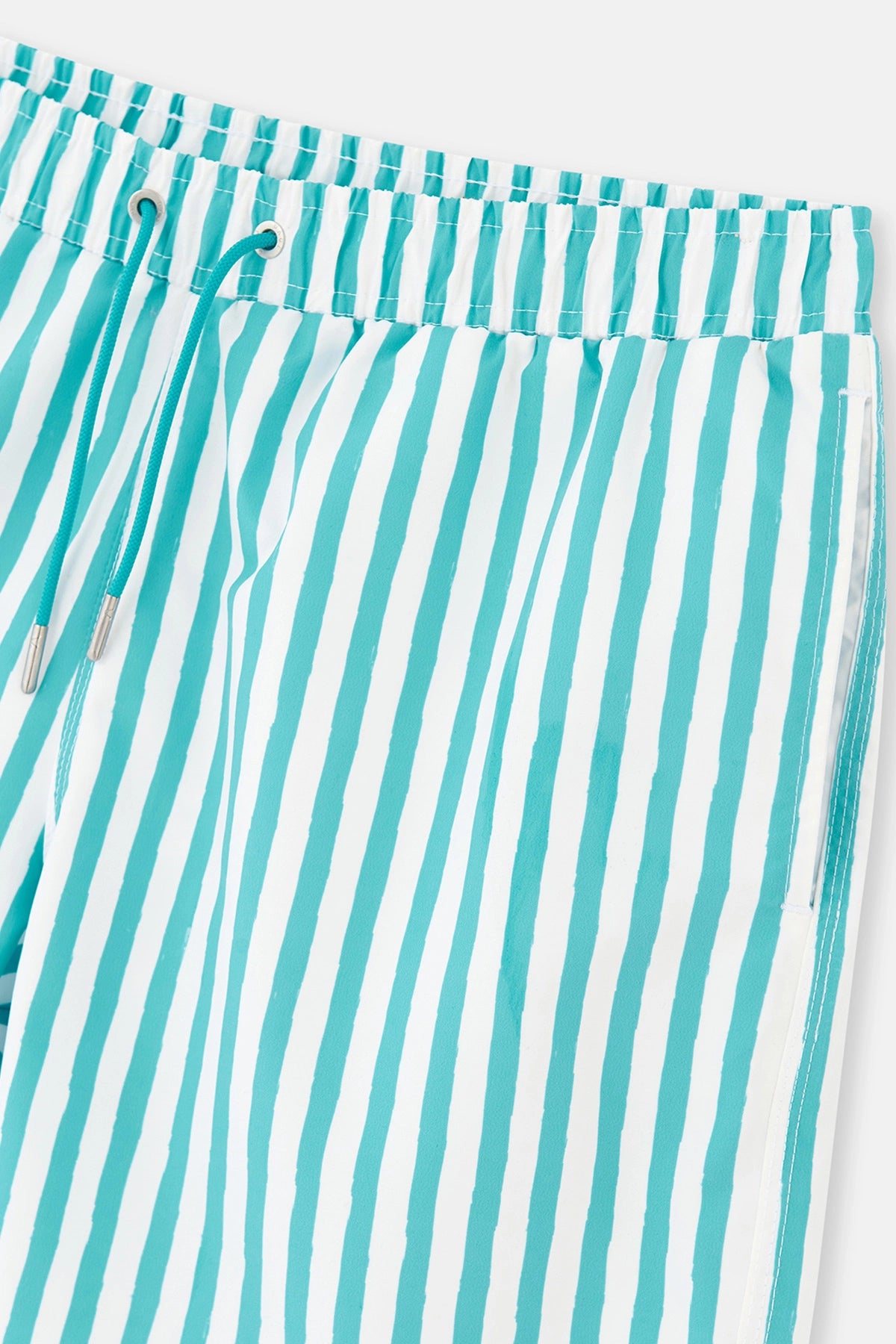 Yeşil-Beyaz Çizgili Mini Deniz Şortu