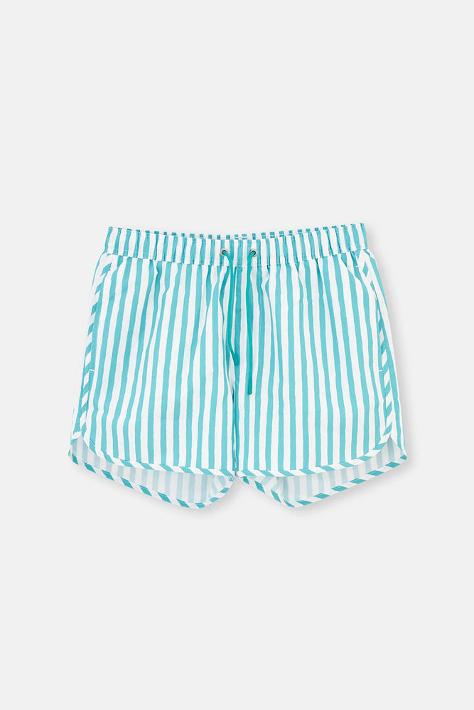 Yeşil-Beyaz Çizgili Mini Deniz Şortu