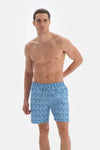 Mavi Kılçık Balık Desenli Orta Deniz Şortu