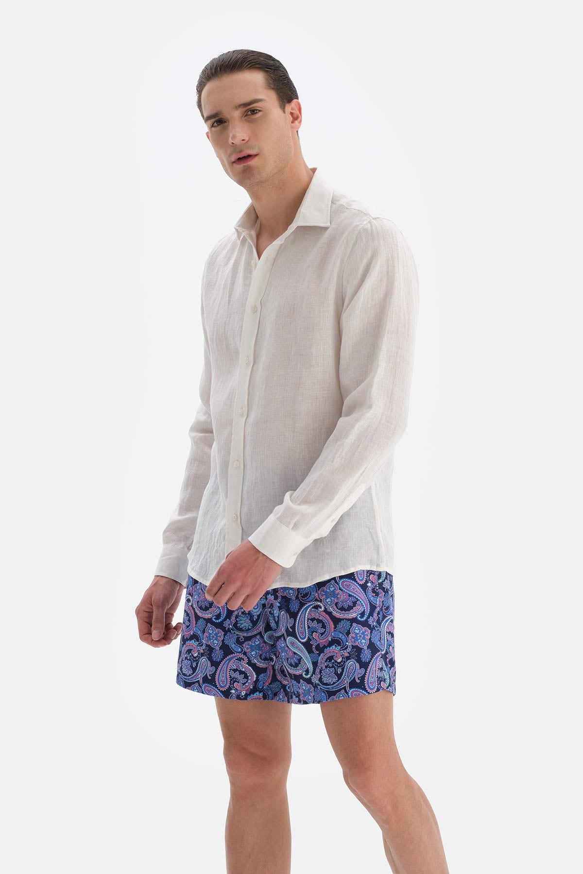 Mavi Şal Desenli Orta Deniz Şortu