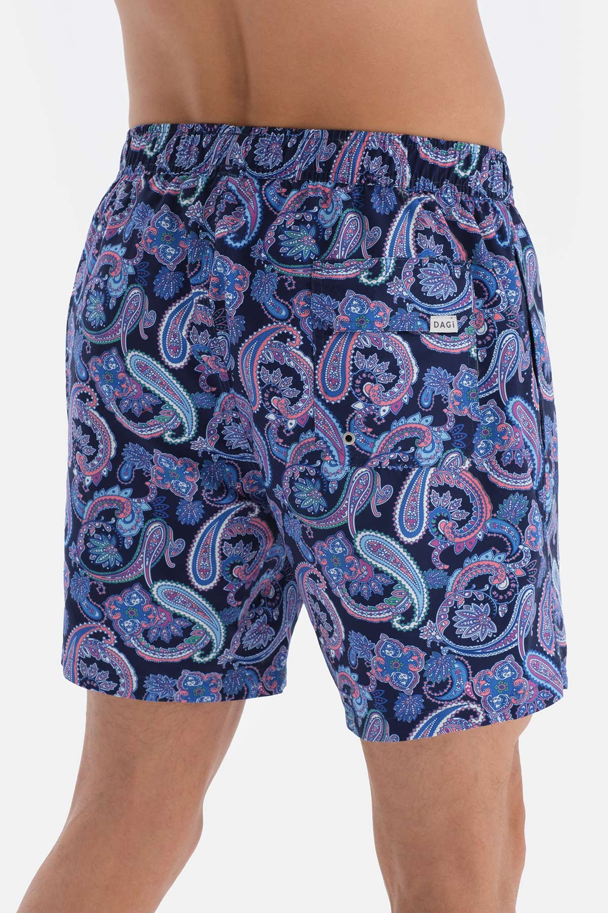 Mavi Şal Desenli Orta Deniz Şortu