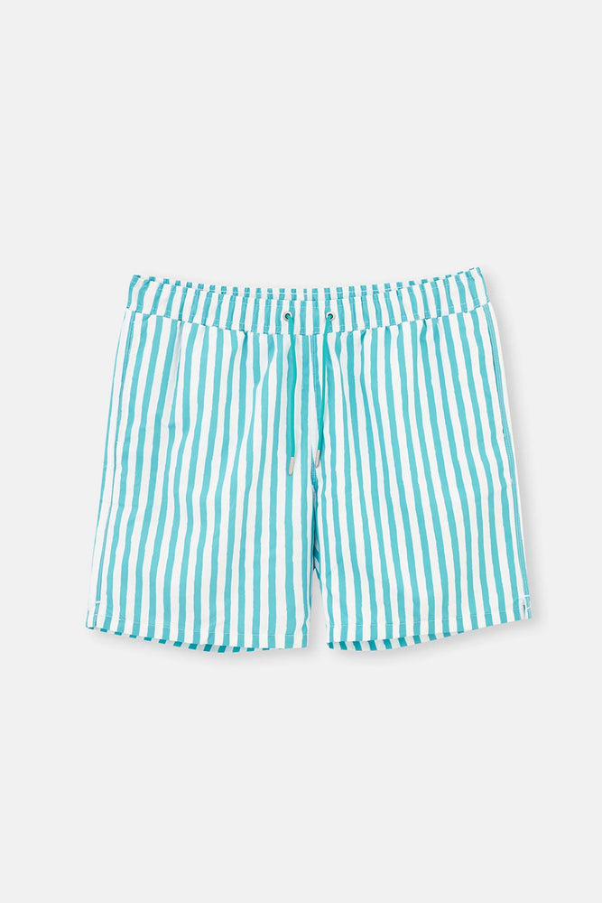 Yeşil-Beyaz Çizgili Orta Deniz Şortu