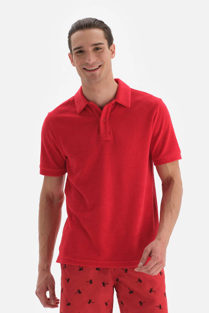 Kırmızı Havlu Polo Yaka Tişört