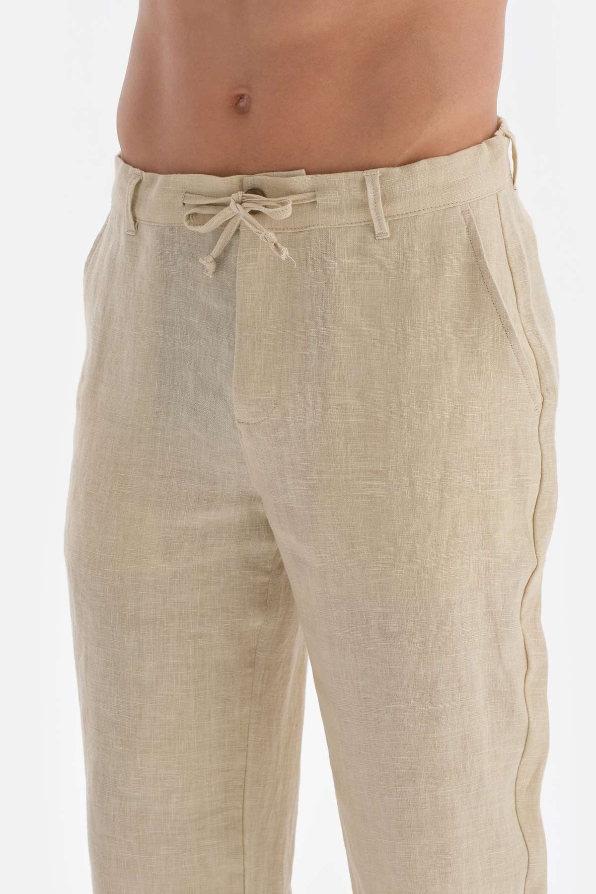 Bej Keten Pantolon