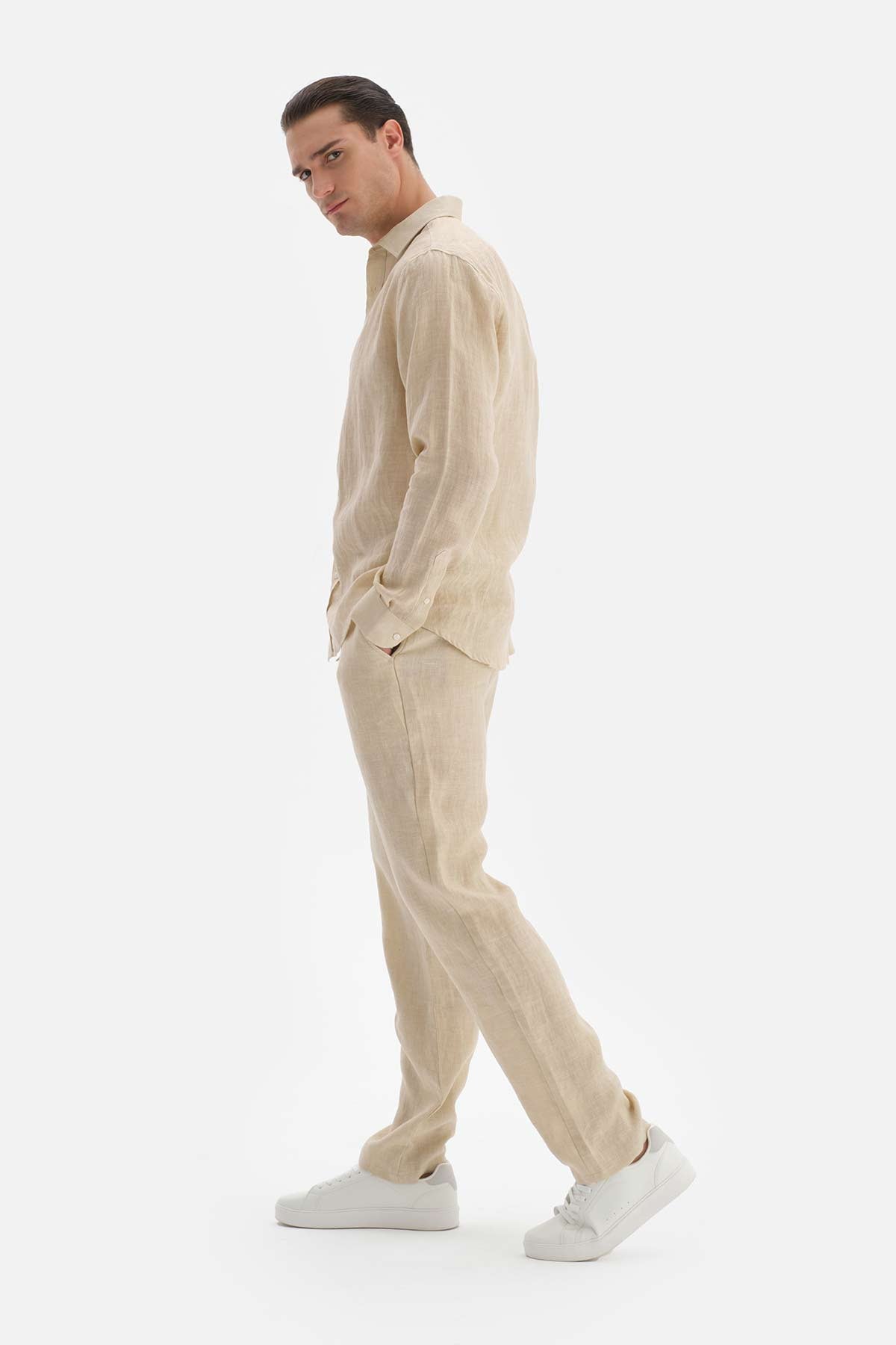 Bej Keten Pantolon