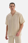 Bej Kısa Kol Keten Gömlek
