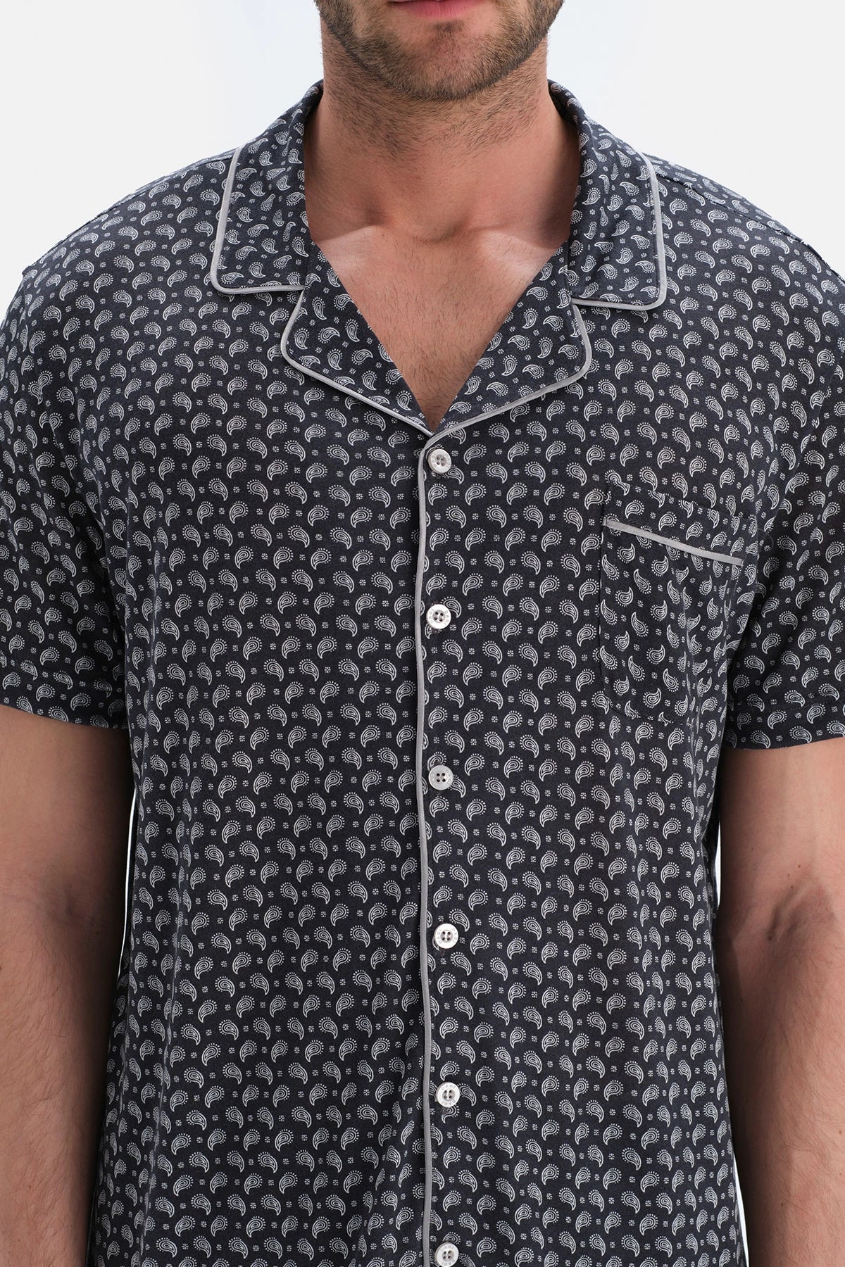 Siyah Şal Desenli Modal Damat Şortlu Pijama Takımı