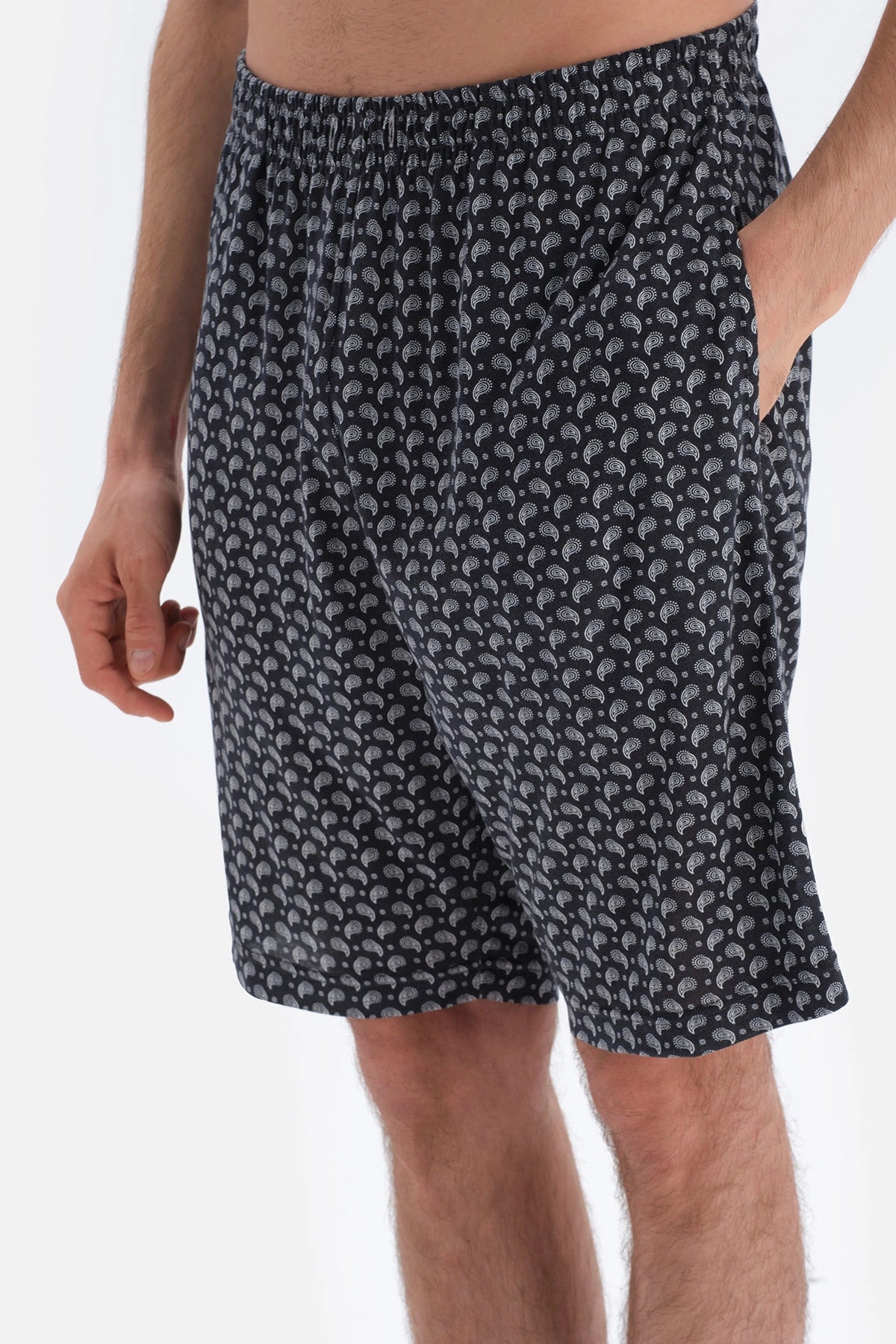 Siyah Şal Desenli Modal Damat Şortlu Pijama Takımı