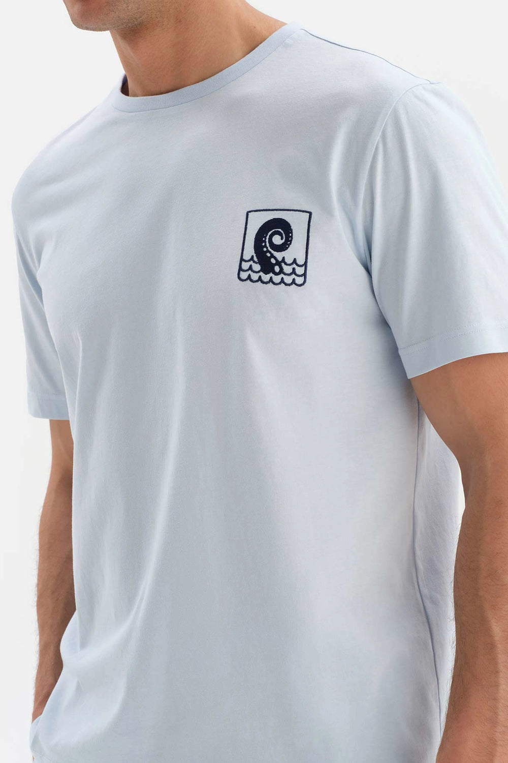 Açıkmavi Bis Yaka Baskı Detaylı Örme Pijama Takımı