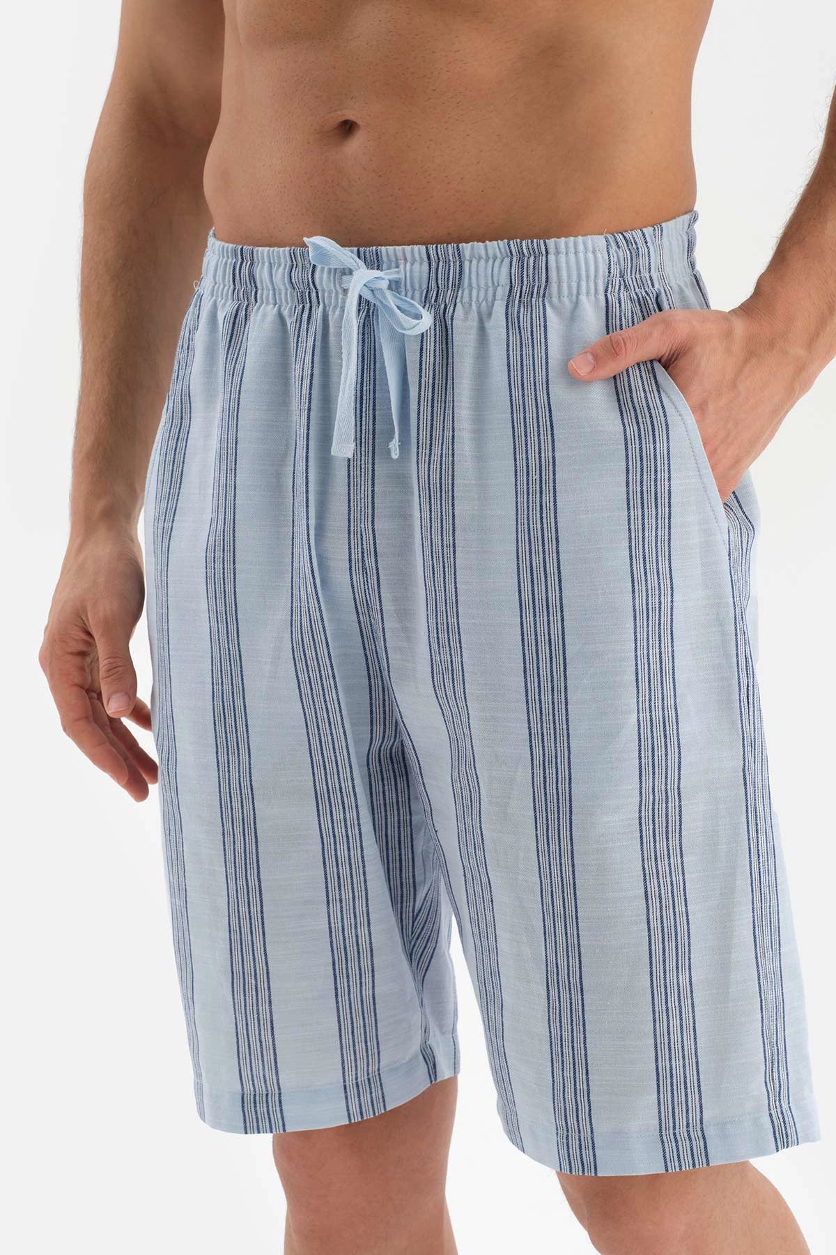 Açıkmavi Bis Yaka Baskı Detaylı Örme Pijama Takımı