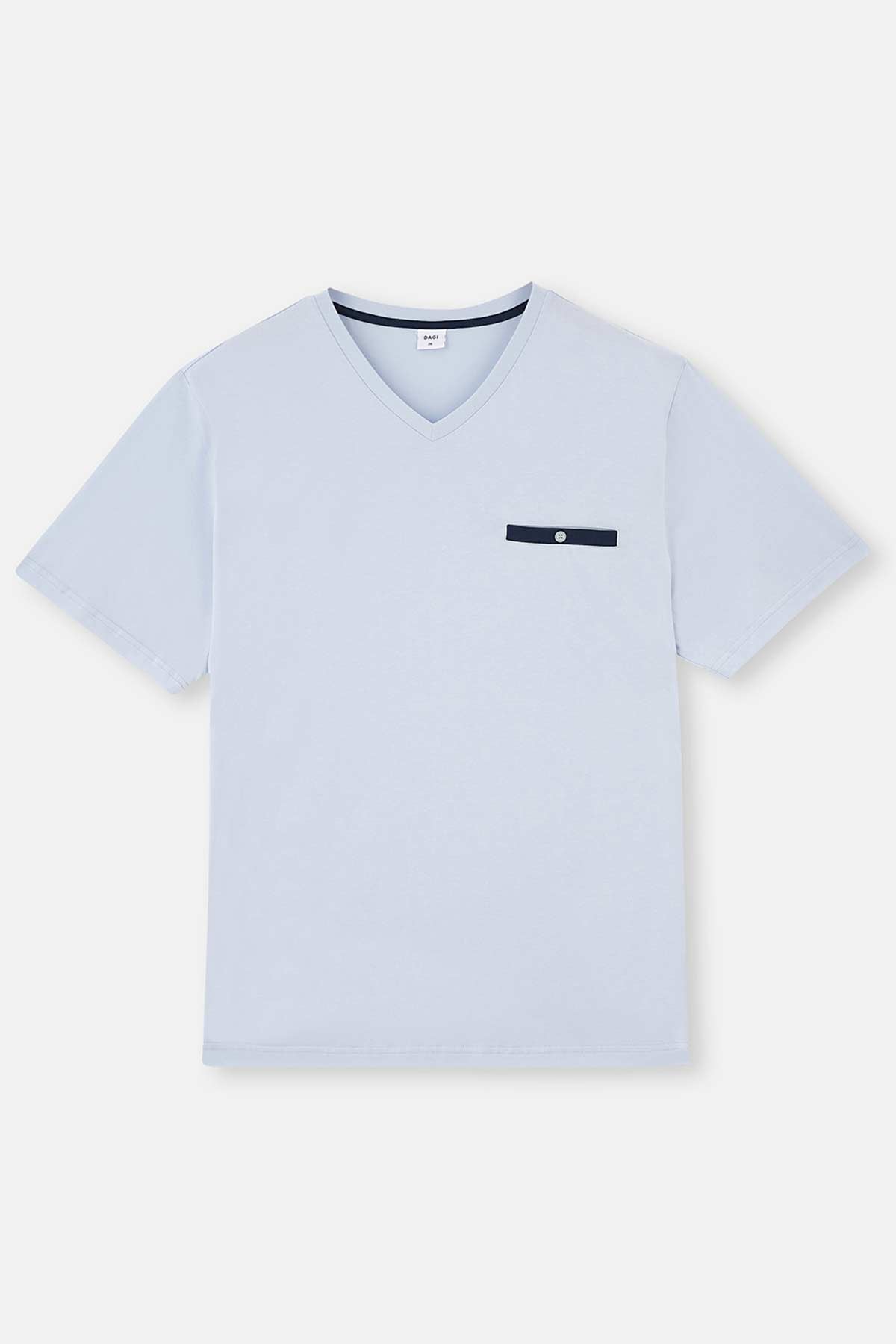 Açıkmavi V Yaka Kısa Kollu Örme Şortlu Pijama Takımı