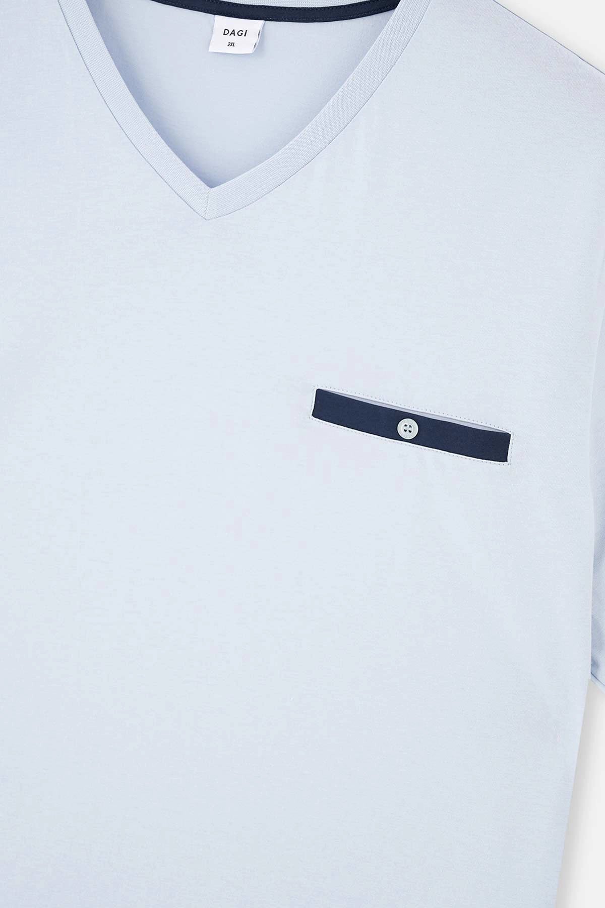 Açıkmavi V Yaka Kısa Kollu Örme Şortlu Pijama Takımı