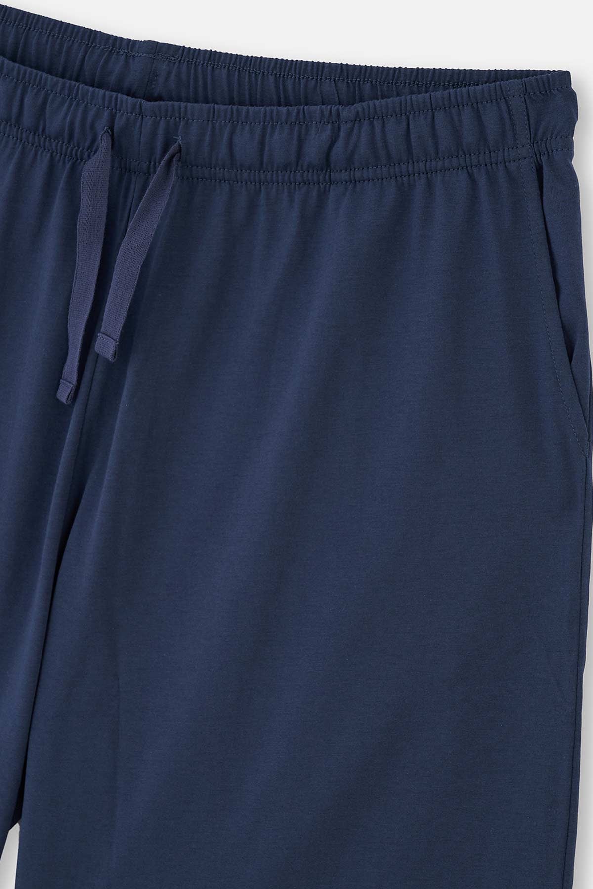 Açıkmavi V Yaka Kısa Kollu Örme Şortlu Pijama Takımı