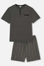 Antrasit Yarım Patlı Çizgili Alt Örme Şortlu Pijama Takımı