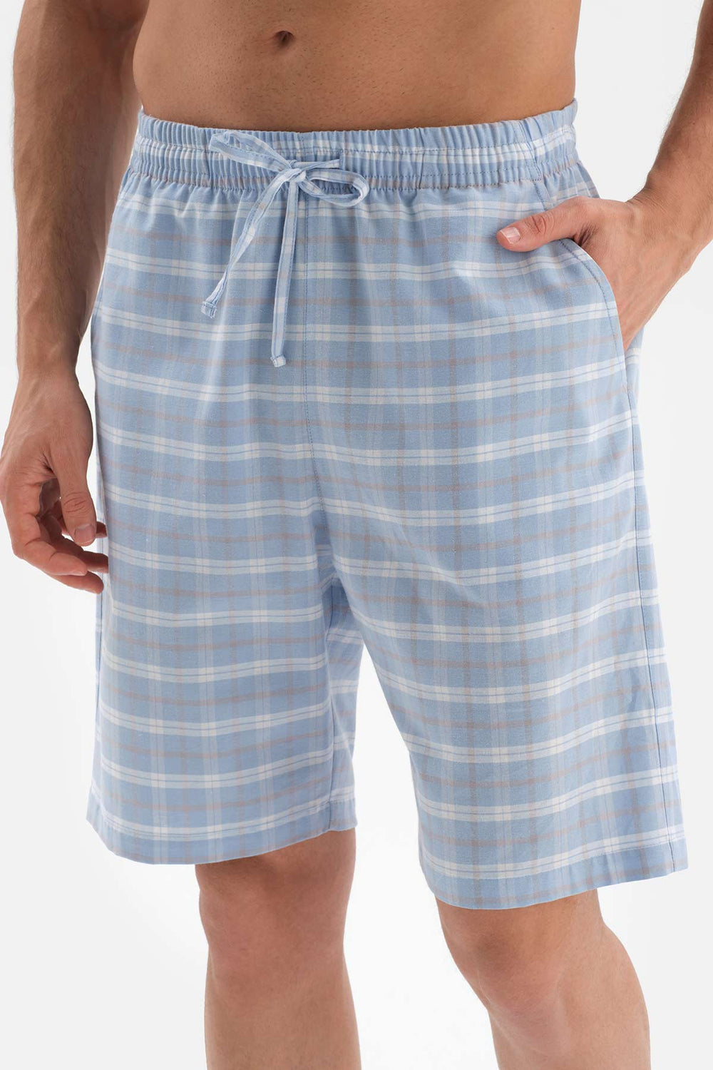 Açıkmavi Gömlek Yaka Ekose Dokuma Şortlu Pijama Takımı