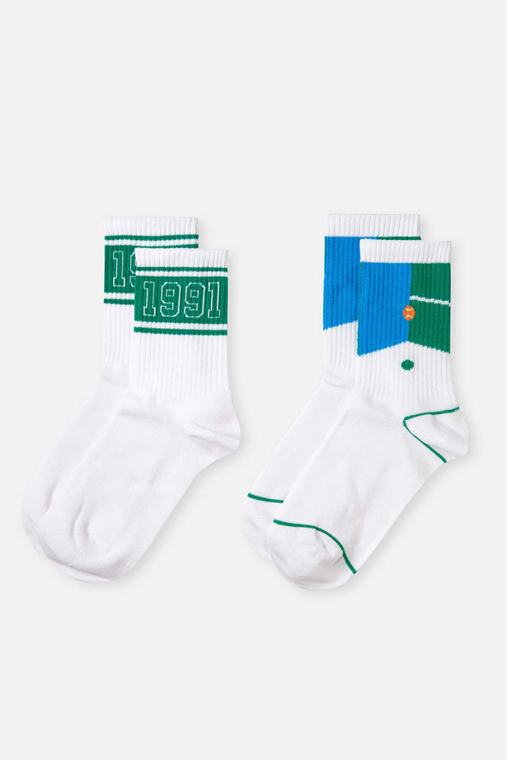Yeşil-Beyaz Kadın 2'Li is Topu Desenli Spor Çorabı