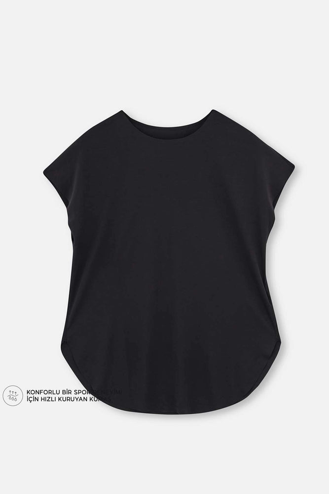 Siyah Dagi Active Kayık Yaka T-Shirt