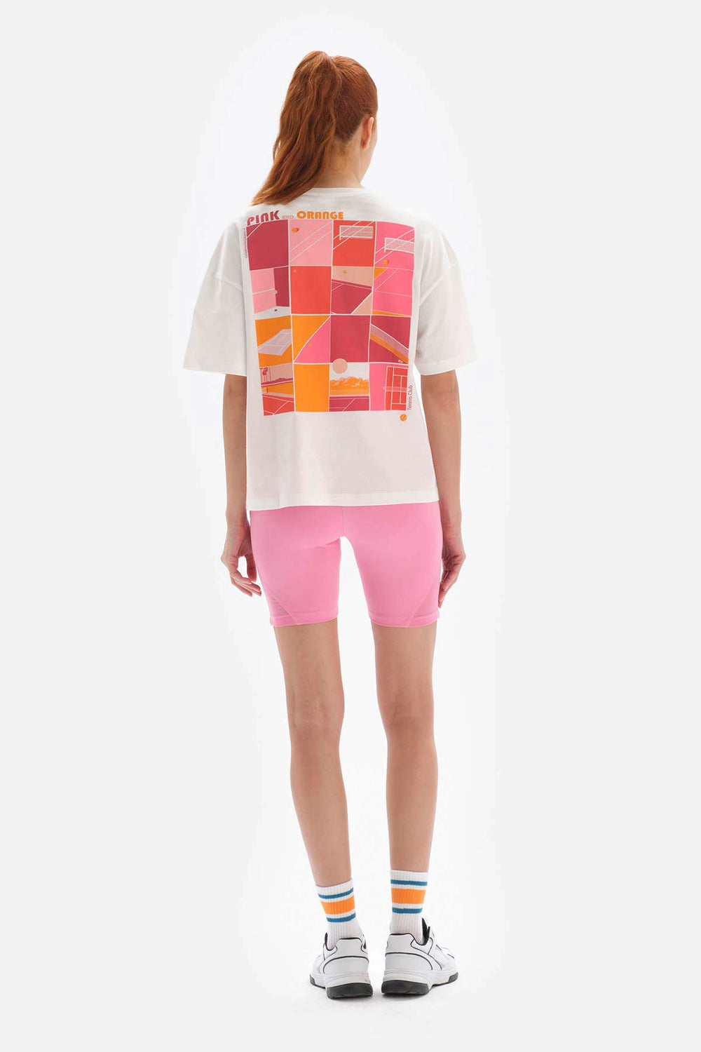 Beyaz-Pembe Dagi Active - Kadın Kort Baskılı Tişört