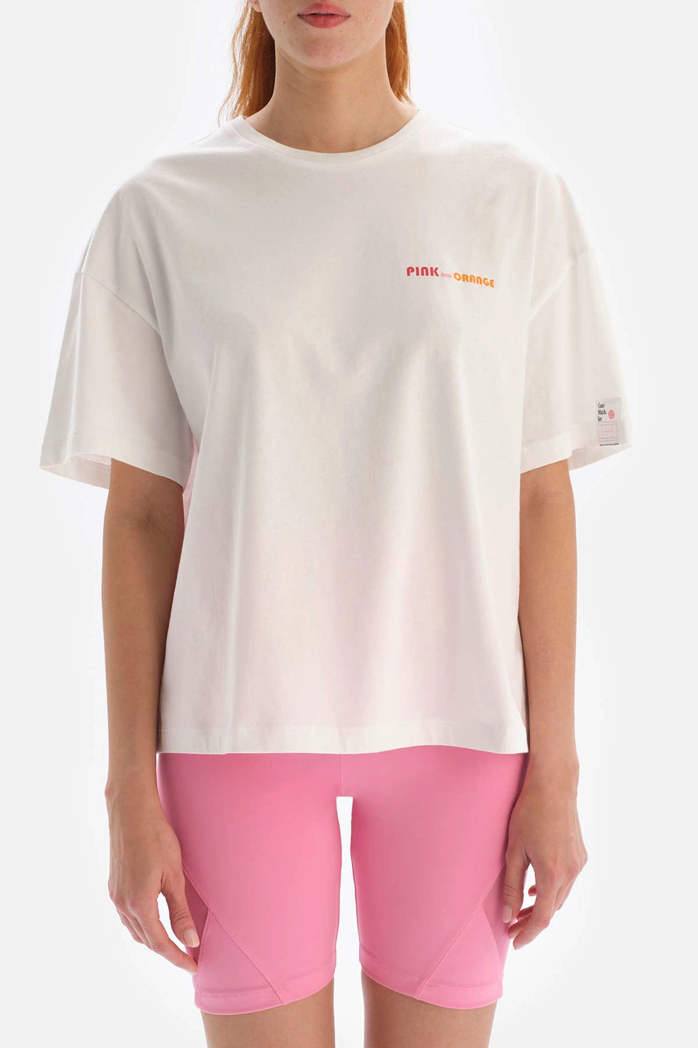 Beyaz-Pembe Dagi Active - Kadın Kort Baskılı Tişört