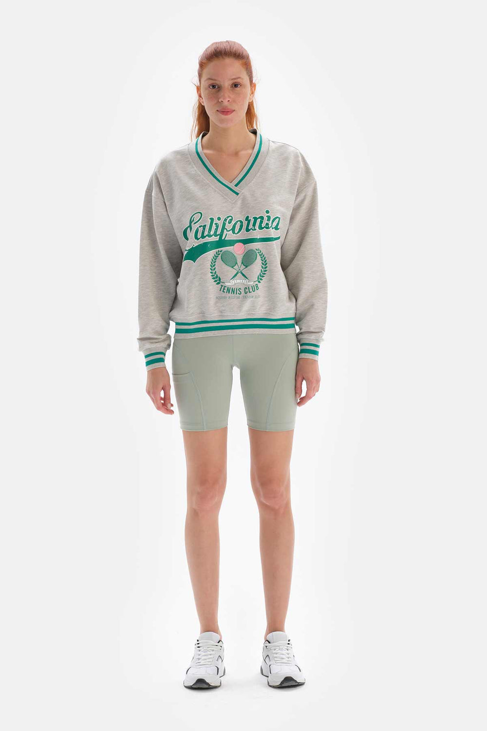 Gri Melanj Dagi Active Baskılı Oversize Sweatshirt