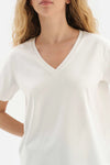 Beyaz V Yaka Viskon T-Shirt