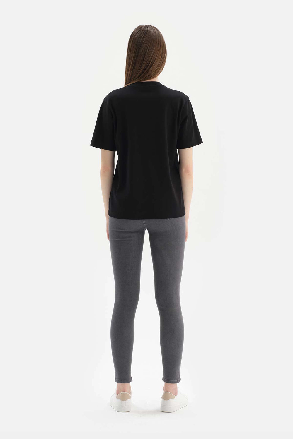 Siyah Bisiklet Yaka Kısa Kol Interlok Pamuklu T-Shirt