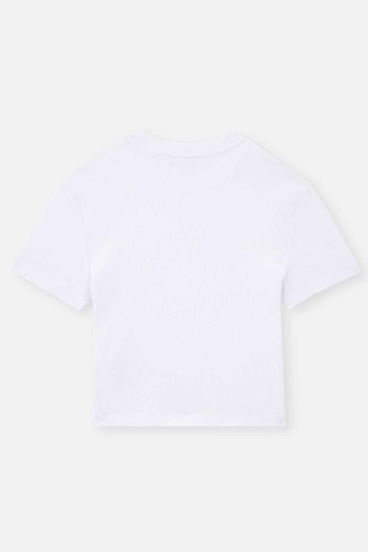 Beyaz Bisiklet Yaka Kısa Kol Crop T-Shirt