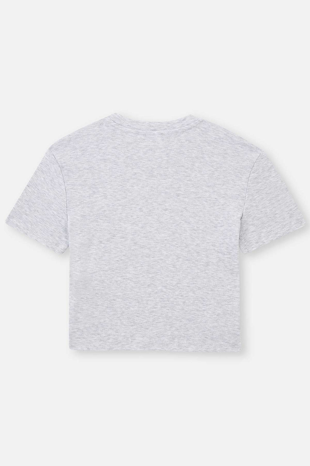Gri Melanj Bisiklet Yaka Kısa Kol Crop T-Shirt