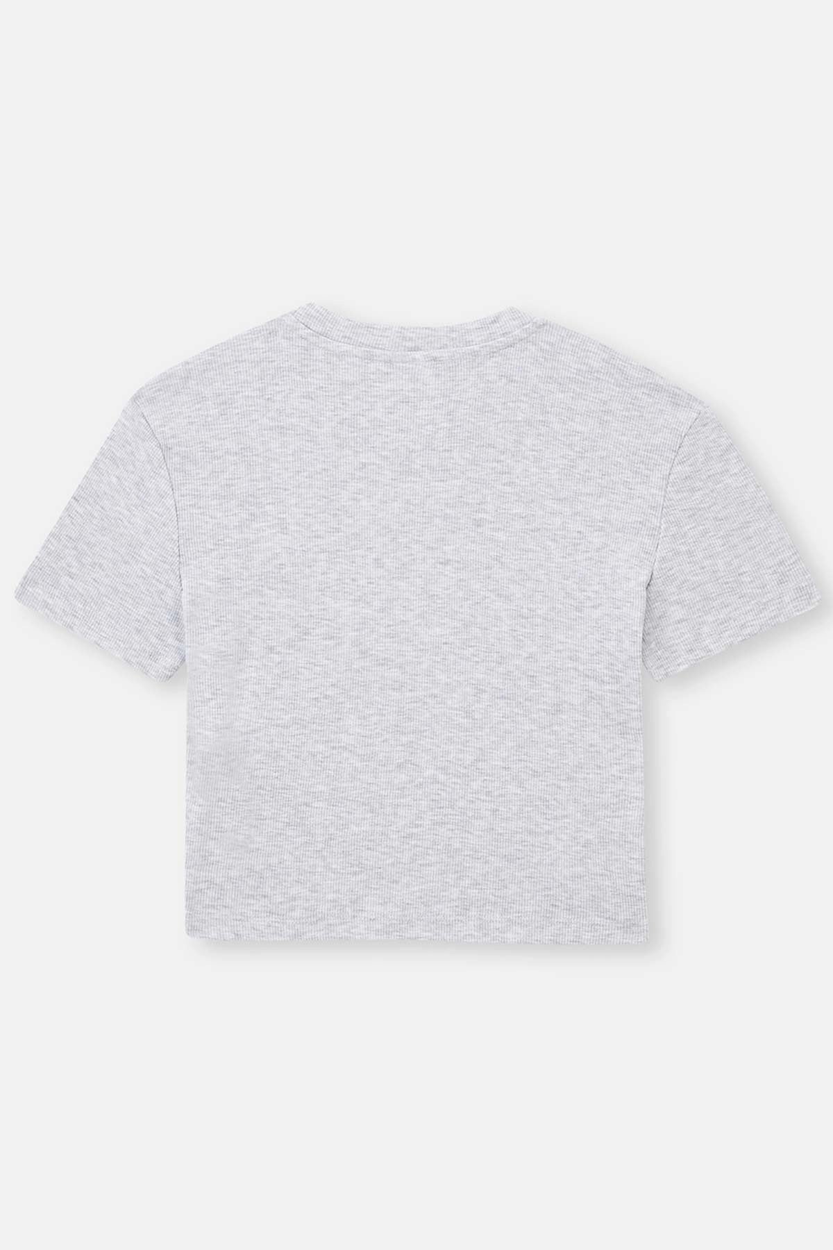 Gri Melanj Bisiklet Yaka Kısa Kol Crop T-Shirt