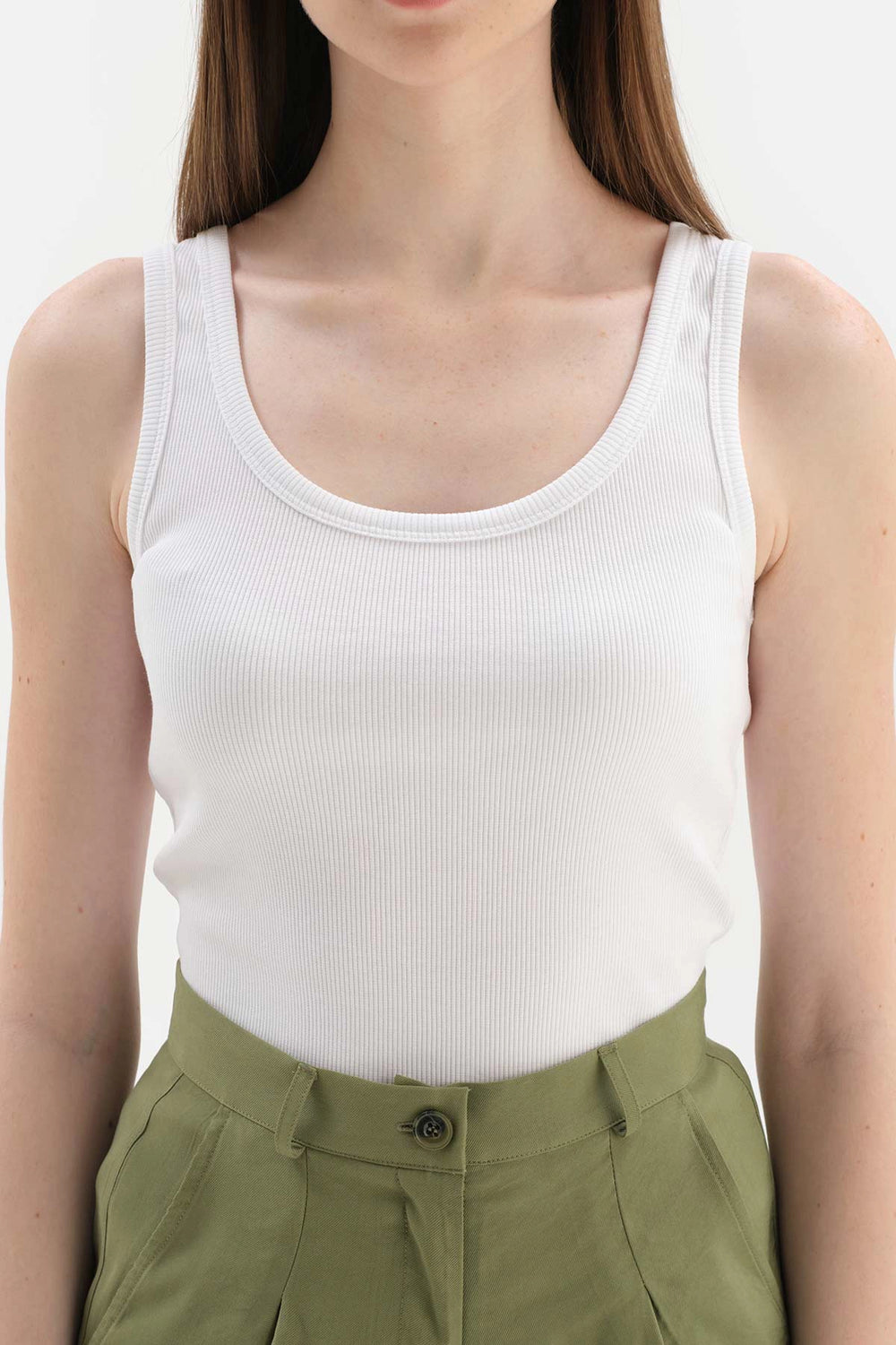 Beyaz Kalın Askılı Ribanalı Pamuklu Atlet