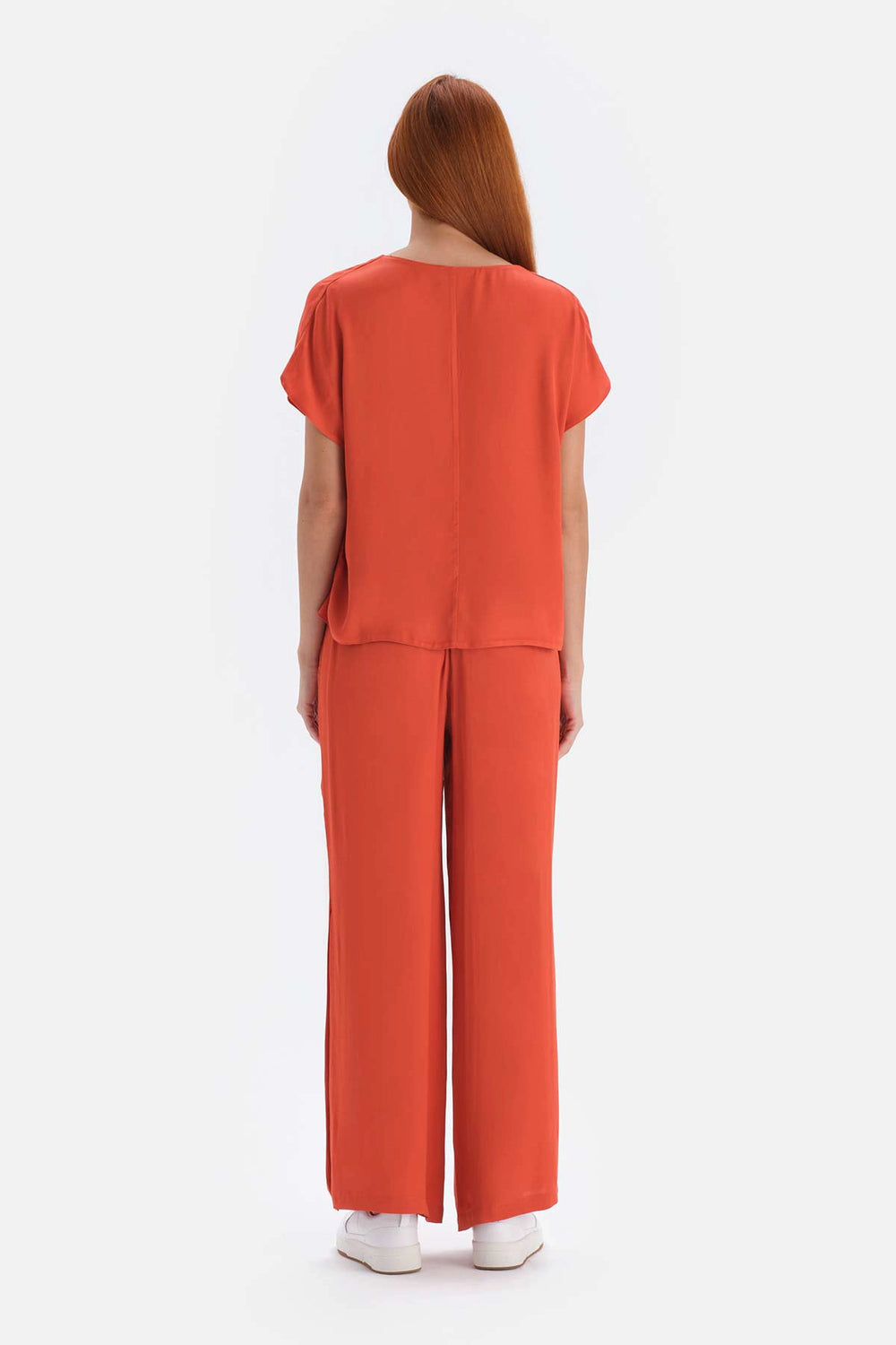 Kiremit Saten Yüzeyli Yırtmaçlı Pantolon