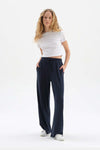 Lacivert Beli Lastikli Geniş Paça Cupro Pantolon